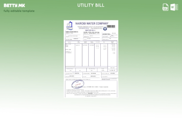 Шаблон за сметки за комунални услуги за вода во модерен стил Кенија НајробиI